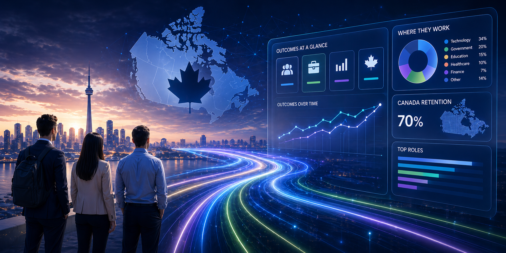 Power BI dashboard preview showing labour market outcomes for Mitacs